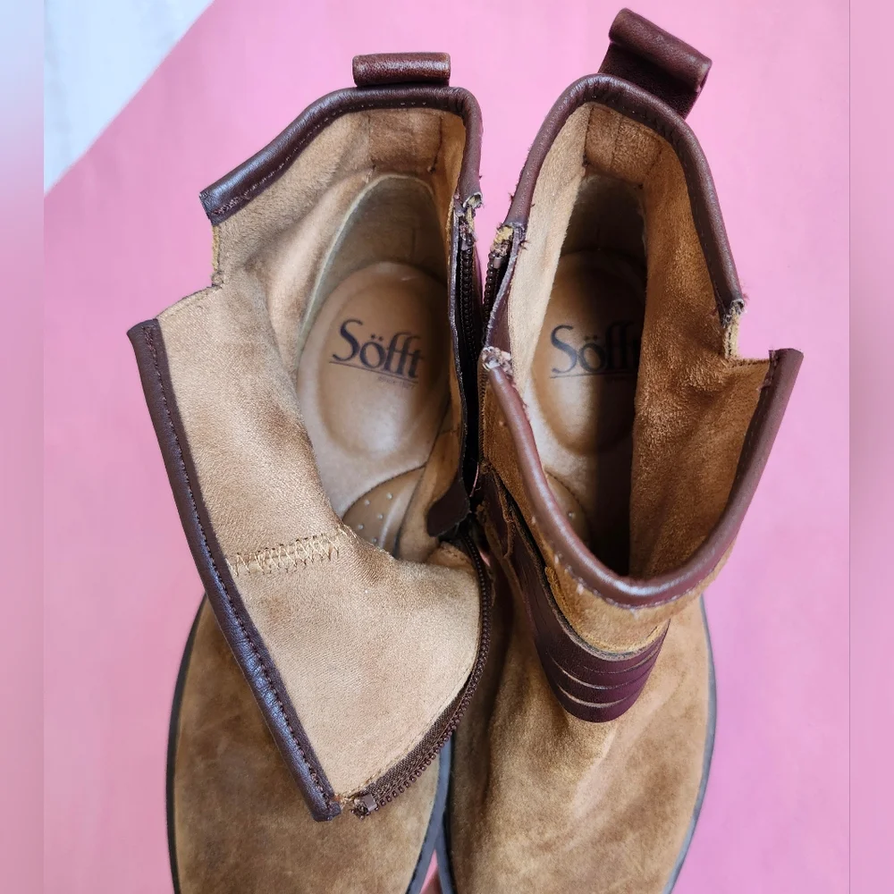 6.5 Sofft Women's Lavina belted buckle zip ankle bootie in Siena brown suede... - Picture 9 of 9